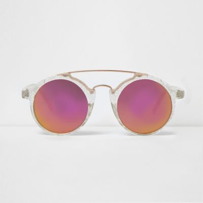 Glitter round double brow bar sunglasses